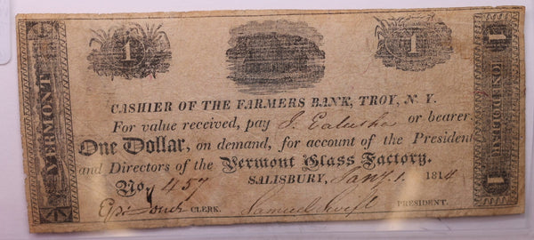 1814 $1., Vermont Glass Company.,(type-2), Obsolete Currency., #18351