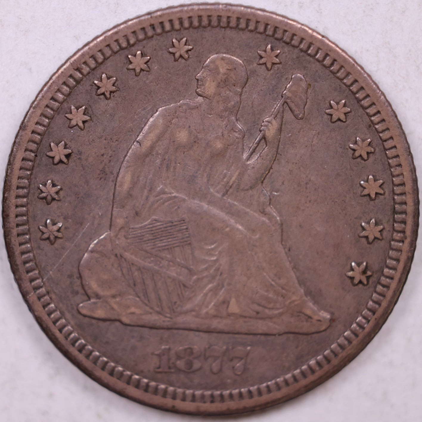 1877-CC Seated Liberty Quarter, Extra Fine Circulated Coin, Store #QR1427