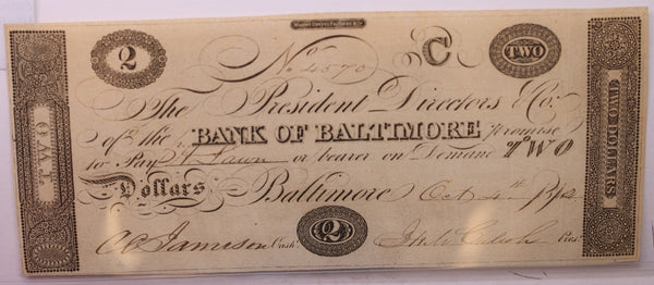 1813 $2, Bank of Baltimore, MD., Obsolete Currency., #18354