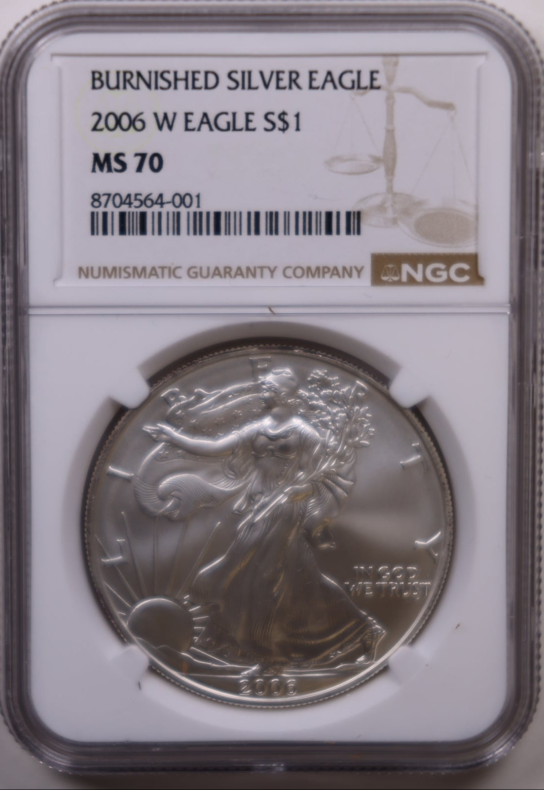 2006-W Burnished American Silver Eagle, NGC MS-70, Store#AE0416