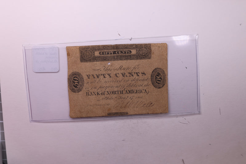 1815 50 Cent, Bank of North America, PA., Obsolete Currency.,