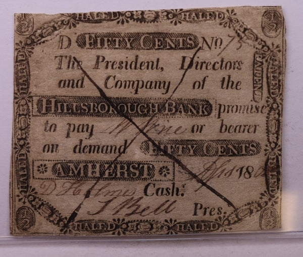 1808 50 Cents, Hillsborough Bank, (Counterfeit), Obsolete Currency., #18359