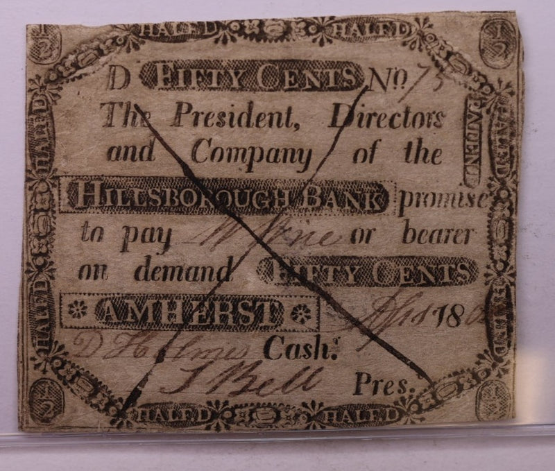 1808 50 Cents, Hillsborough Bank, (Counterfeit), Obsolete Currency.,