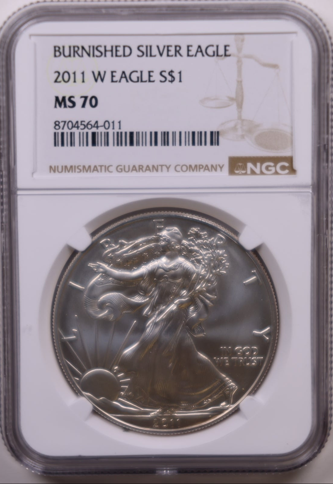 2011-W Burnished American Silver Eagle, NGC MS-70, Store#AE0419