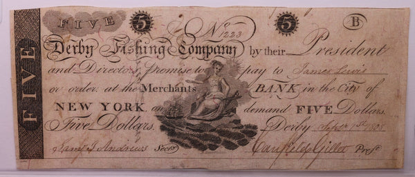 1808 $5, Derby Fish CO., Derby, CT., Obsolete Currency., #18362