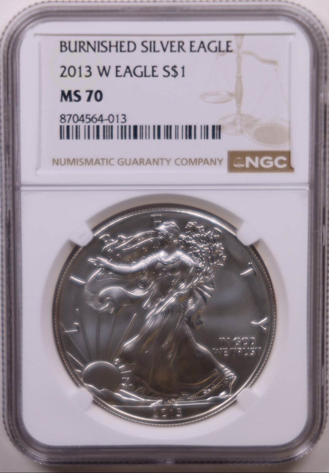 2013-W Burnished American Silver Eagle, NGC MS-70, Store#AE0420