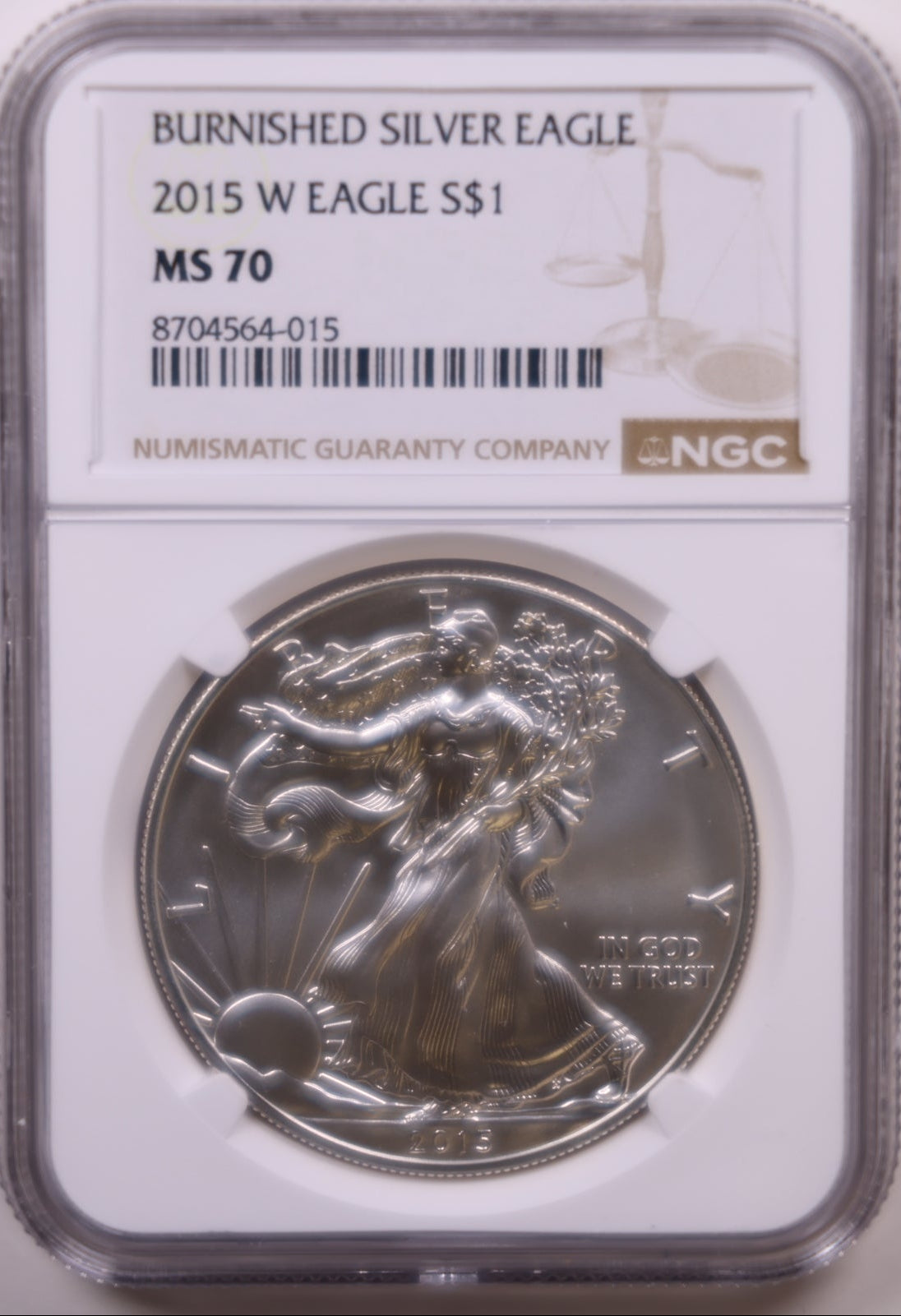 2015-W Burnished American Silver Eagle, NGC MS-70, Store#AE0421