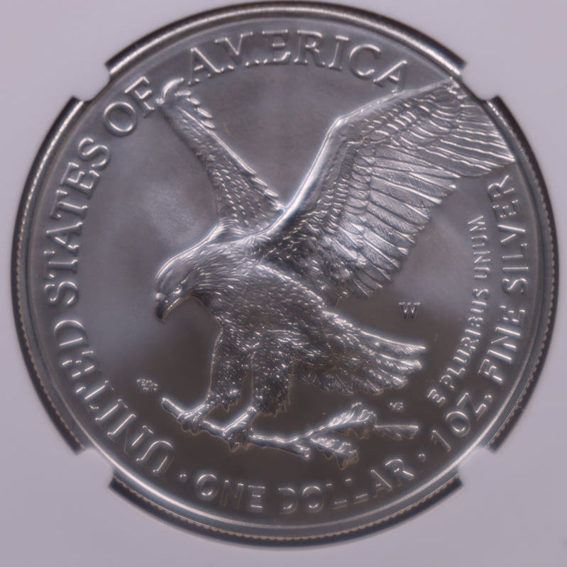 2021-W Burnished American Silver Eagle, Eagle Landing T-2, NGC MS-70, Store#AE0424