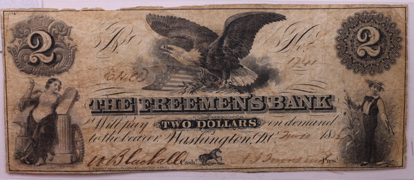1852 $2, Freemans Bank, Wash D.C., Obsolete Currency., #18391