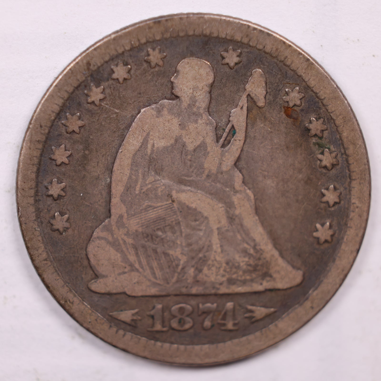 1874 Liberty Seated Quarter, Fine Circulated Coin, Store#QR1774