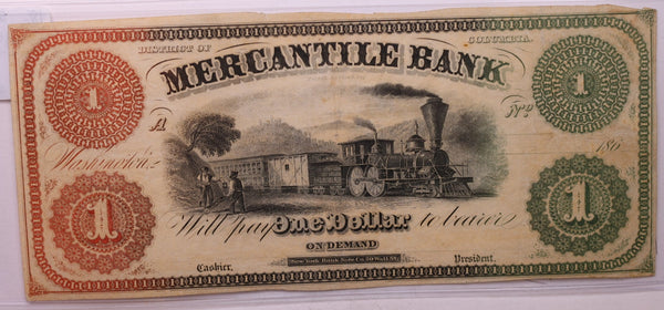 186_ $1, MERCANTILE BANK., Wash D.C., Obsolete., #18412