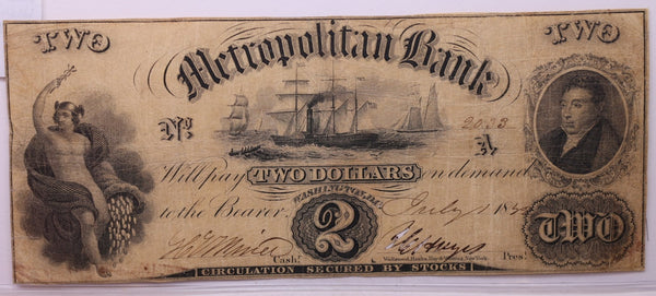 1853 $2, METROPOLITAN BANK, Wash D.C., Obsolete, STORE #18428