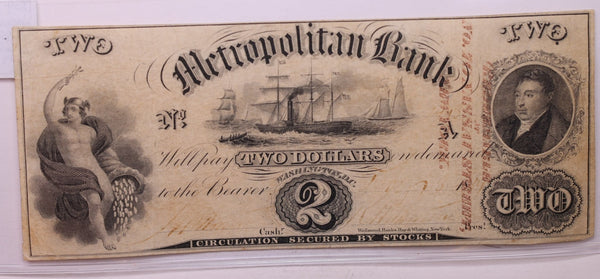 1853 $2, METROPOLITAN BANK, Wash D.C., Obsolete, STORE #18429