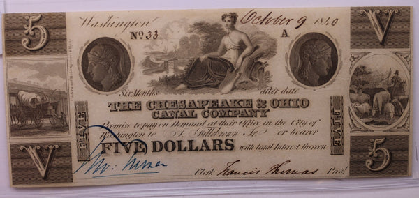 1840 $5., CHESAPEAKE & OHIO CANAL CO., STORE #18430