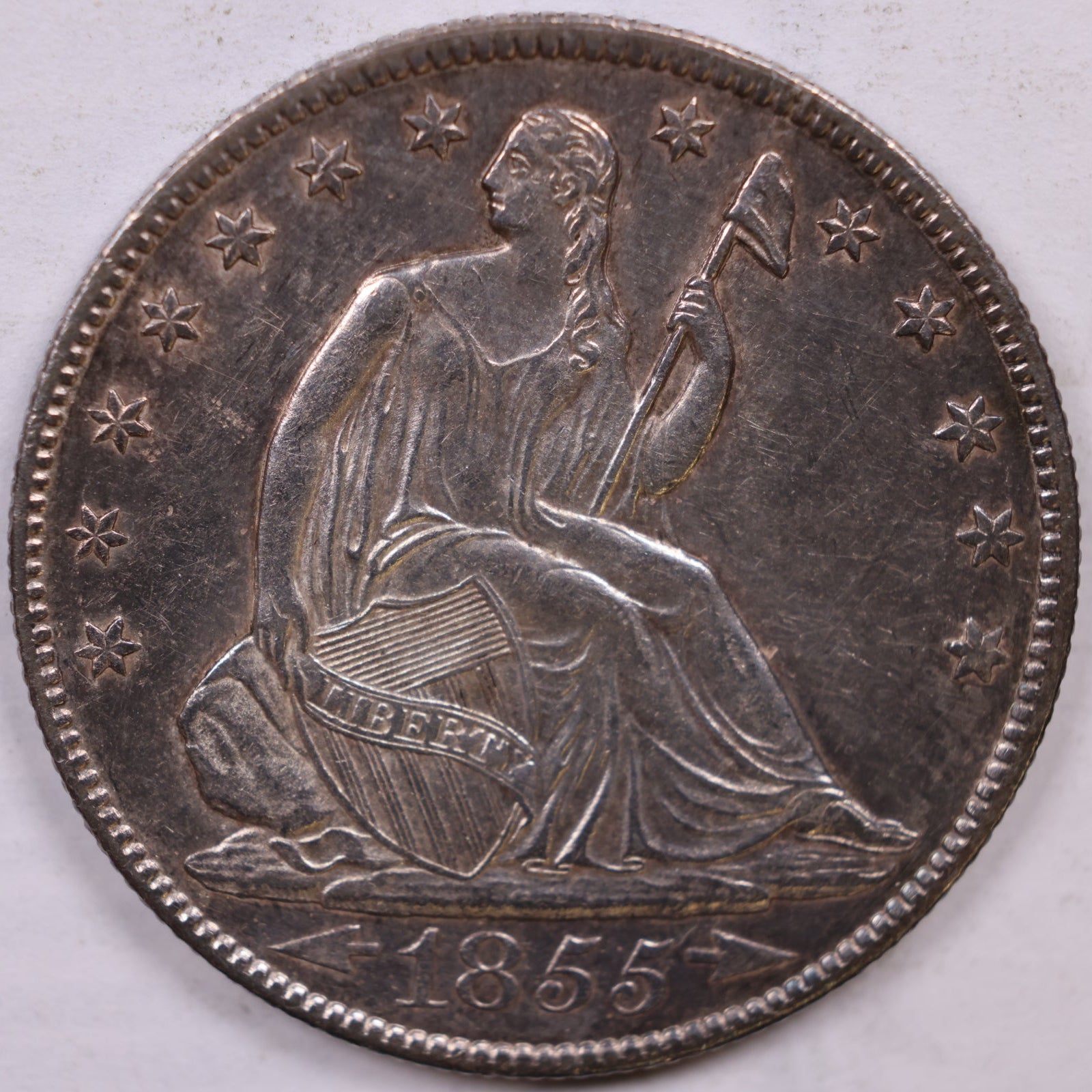1855-O Liberty Seated w\ Arrows Half Dollar, About Uncirculated Coin, Store #HR1875