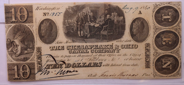 1840 $10., CHESAPEAKE & OHIO CANAL CO., STORE #18432