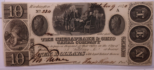 1840 $10., CHESAPEAKE & OHIO CANAL CO., STORE #18433