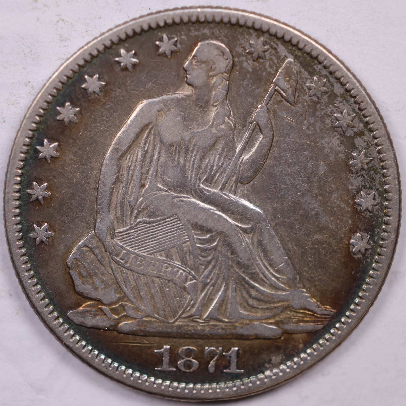1871 Liberty Seated Half Dollar, Very Fine Circulated Coin, Store #HR1879