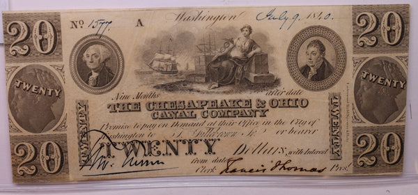 1840 $20., CHESAPEAKE & OHIO CANAL CO., STORE #18434