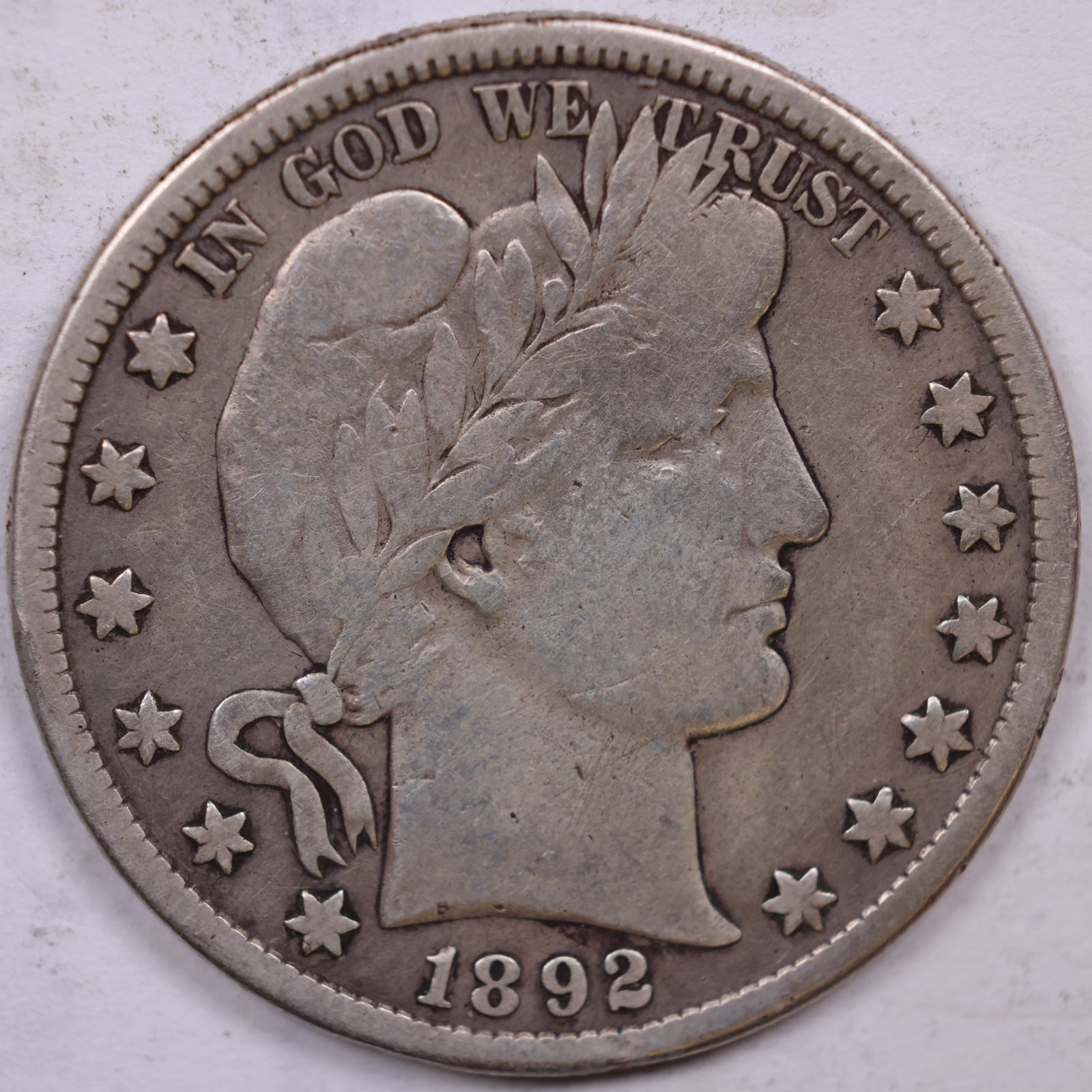 1892-S Barber Half Dollar, Very Good+ Circulated Coin, Store #HR1882