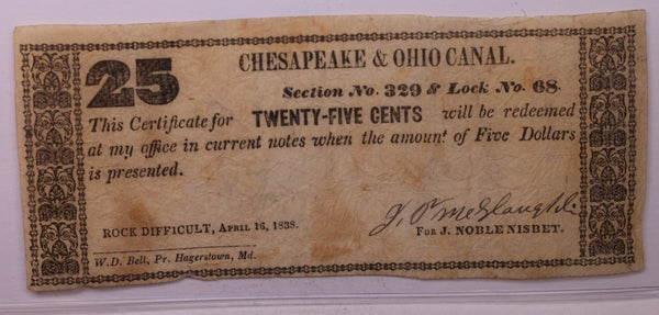 1838 25 Cent., CHESAPEAKE & OHIO CANAL CO., STORE #18441