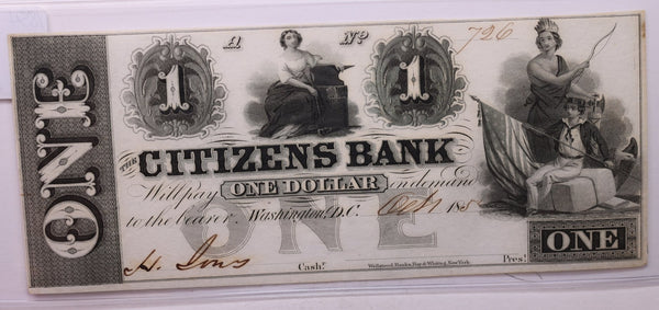 1854 $1, CITIZENS BANK, Wash D.C., OBSOLETE., STORE #18443