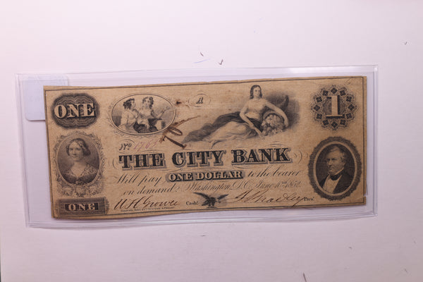 1852 $1, City Bank, Wash D.C., Obsolete Currency, STORE #18448