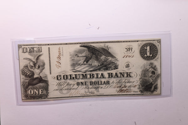 1852 $1, COLUMBIA BANK, WASH, D.C., Obsolete, STORE #18450