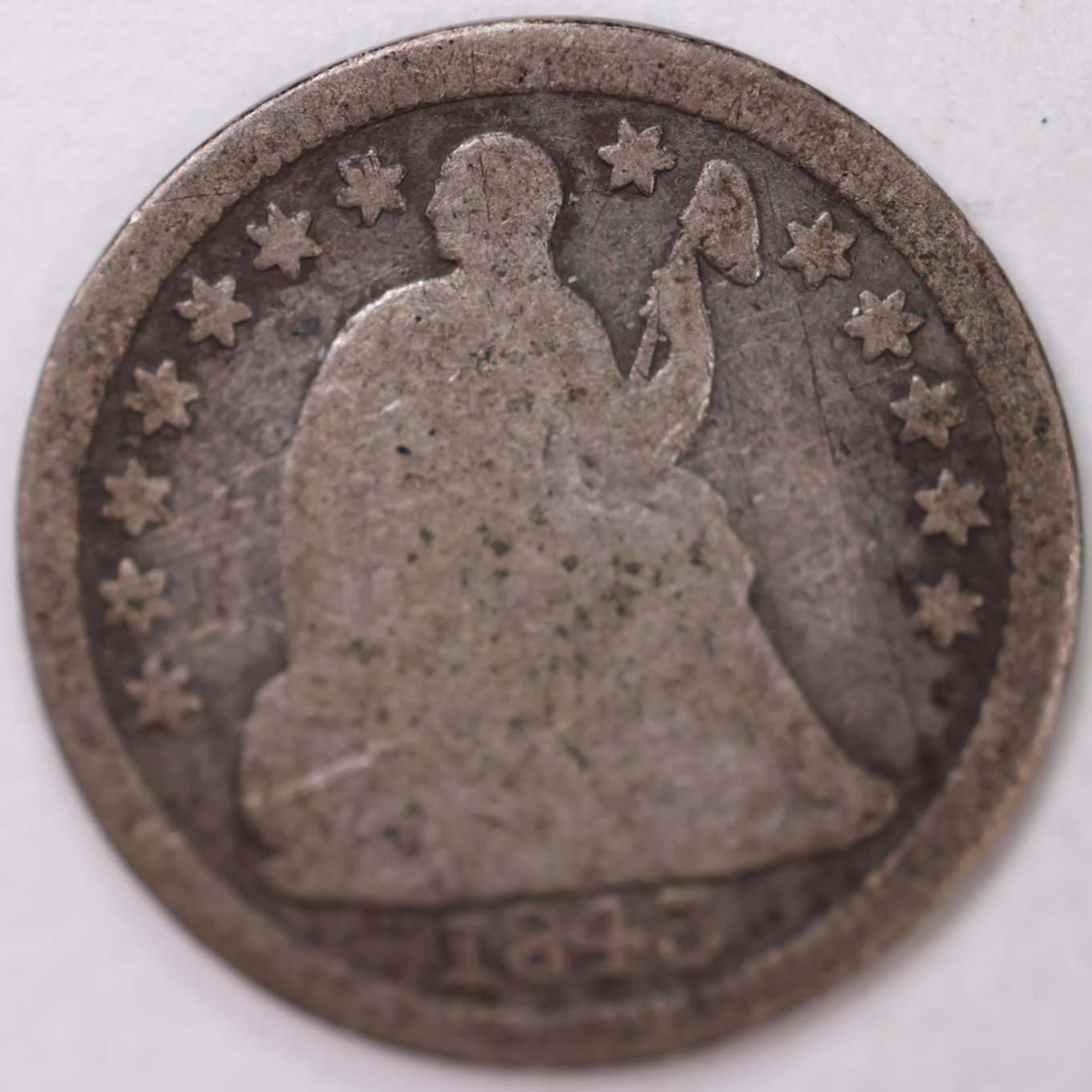 1843 Seated Half Dime, Net Good Circulated Coin, Store #M843.01