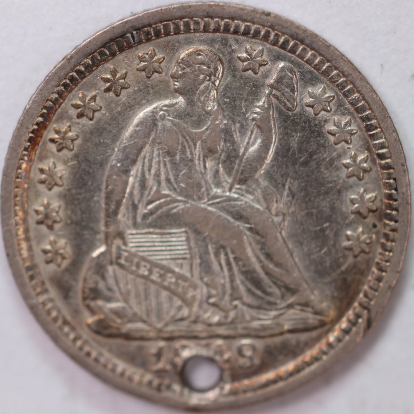 1849, 9/6 Seated Half Dime, Fine Circulated Coin, Store #M849.01