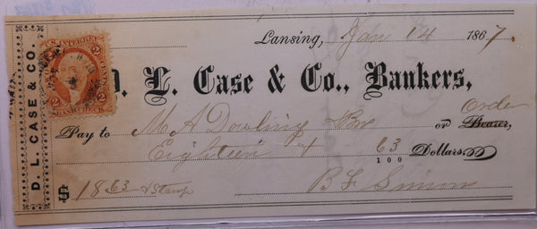 1867 $18.63, Check-D.L. Case Bankers., Lansing, MI., STORE #18468