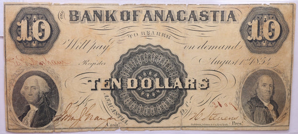 1854 $10, Bank of ANACASTIA., Alexandria, Wash D.C., STORE #18477