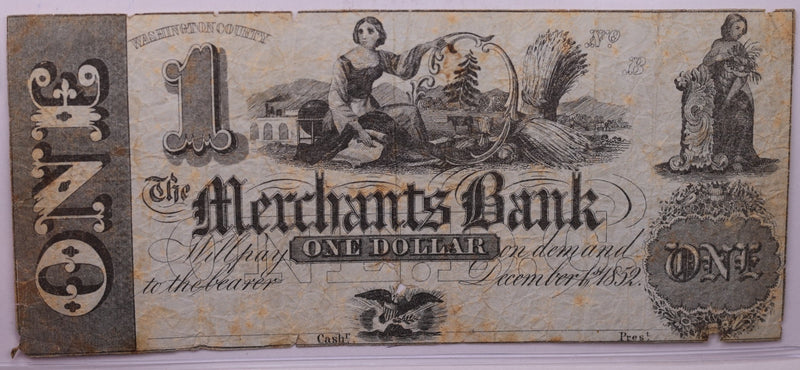 1852 $1, Merchants Bank, ANACASTIA., Alexandria, Wash D.C., STORE