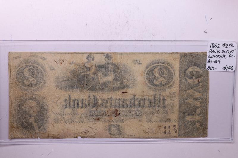 1852 $2, Merchants Bank, ANACASTIA., Alexandria, Wash D.C., STORE