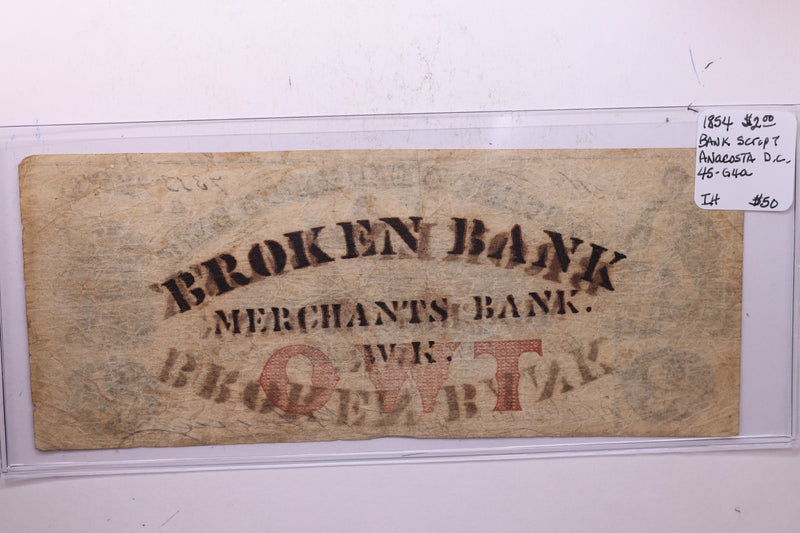 1854 $1, Merchants Bank, ANACASTIA., Wash D.C., STORE