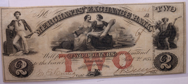 1854 $2, Merchants Bank, ANACASTIA., Wash D.C., STORE #18486