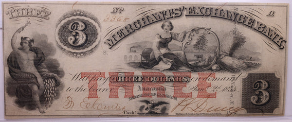 1857 $3, Merchants Bank, ANACOSTIA, Wash D.C., STORE #18487