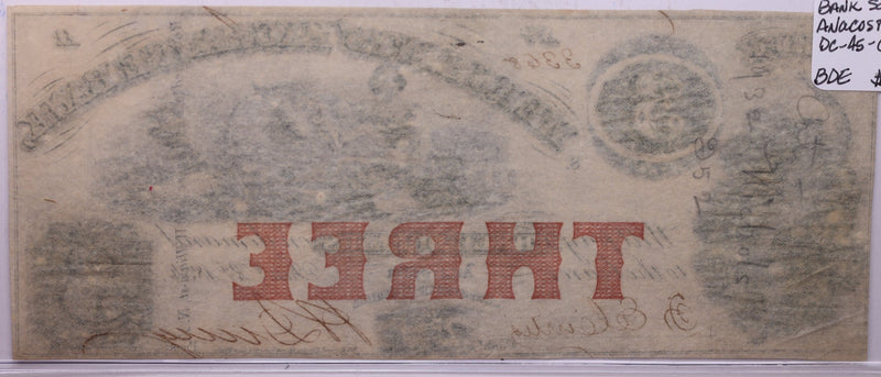 1857 $3, Merchants Bank, ANACOSTIA, Wash D.C., STORE