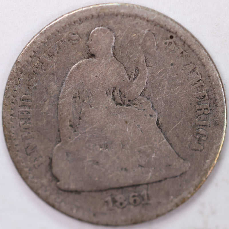 1861, Seated Half Dime, Very Good Circulated Coin, Store