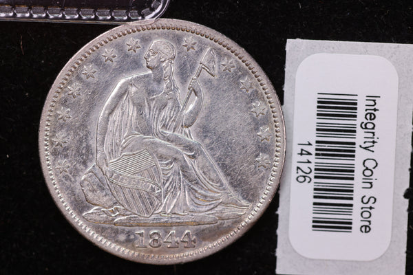 1844 Liberty Seated Half Dollar, Affordable Circulated Coin. Store #14126