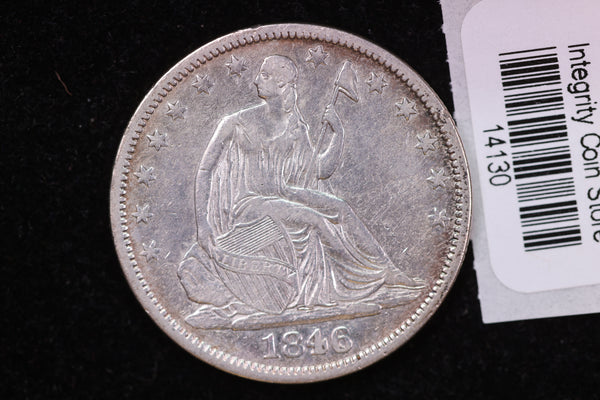 1846-O Liberty Seated Half Dollar, MED Date, Affordable Circulated Coin. Store #14130