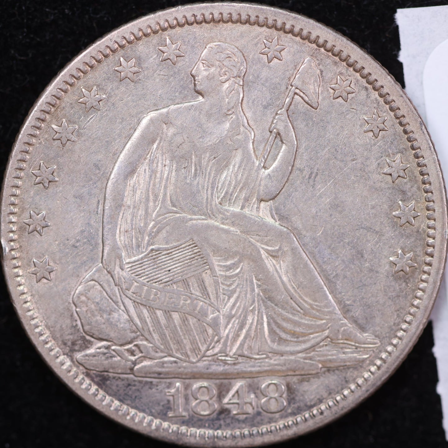 1848 Liberty Seated Half Dollar, About Uncirculated Coin. Store #14133