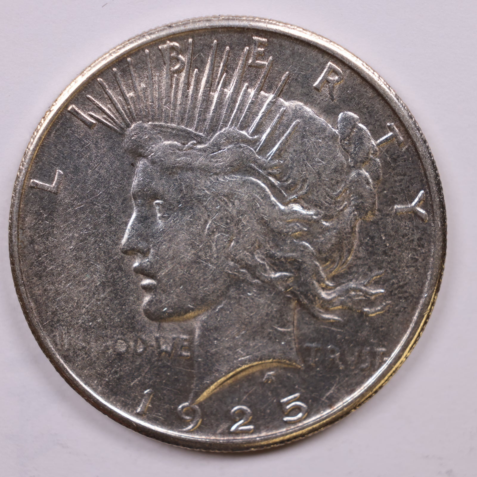 1925-S Peace Dollar, Silver Details, About Uncirculated Coin, Store #DR1004