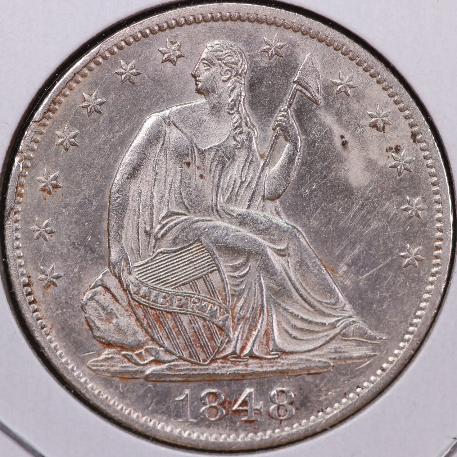 1848-O Liberty Seated Half Dollar, Mint State Uncirculated Coin. Store #14135