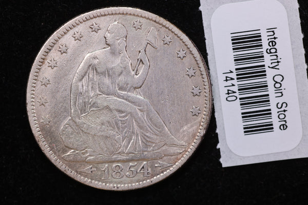 1854 Seated Liberty Half Dollar, Affordable Circulated Coin, Store #14140