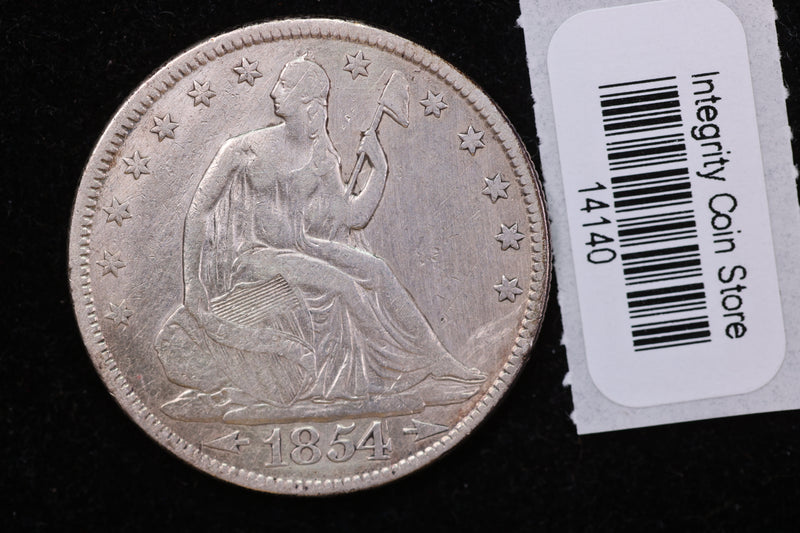 1854 Seated Liberty Half Dollar, Affordable Circulated Coin, Store