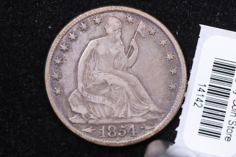 1854-O Seated Liberty Half Dollar, Affordable Circulated Coin, Store