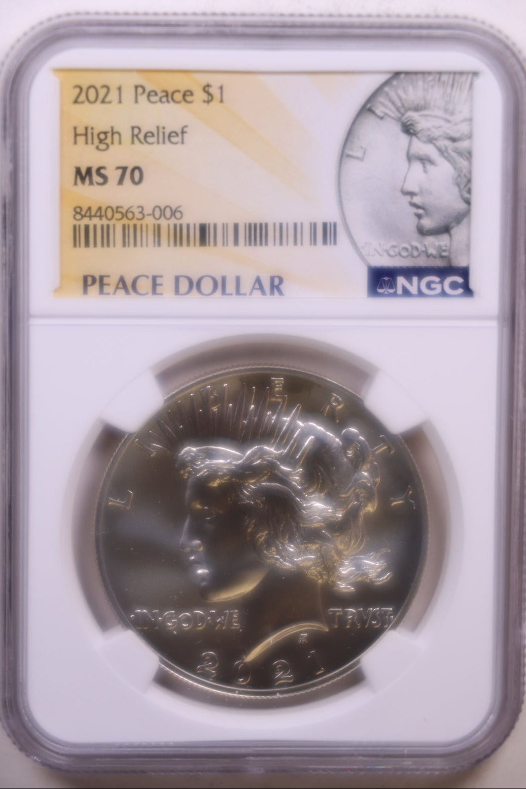 2021 Commemorative Peace Dollar, NGC MS-70 High Relief, Store #GMC383
