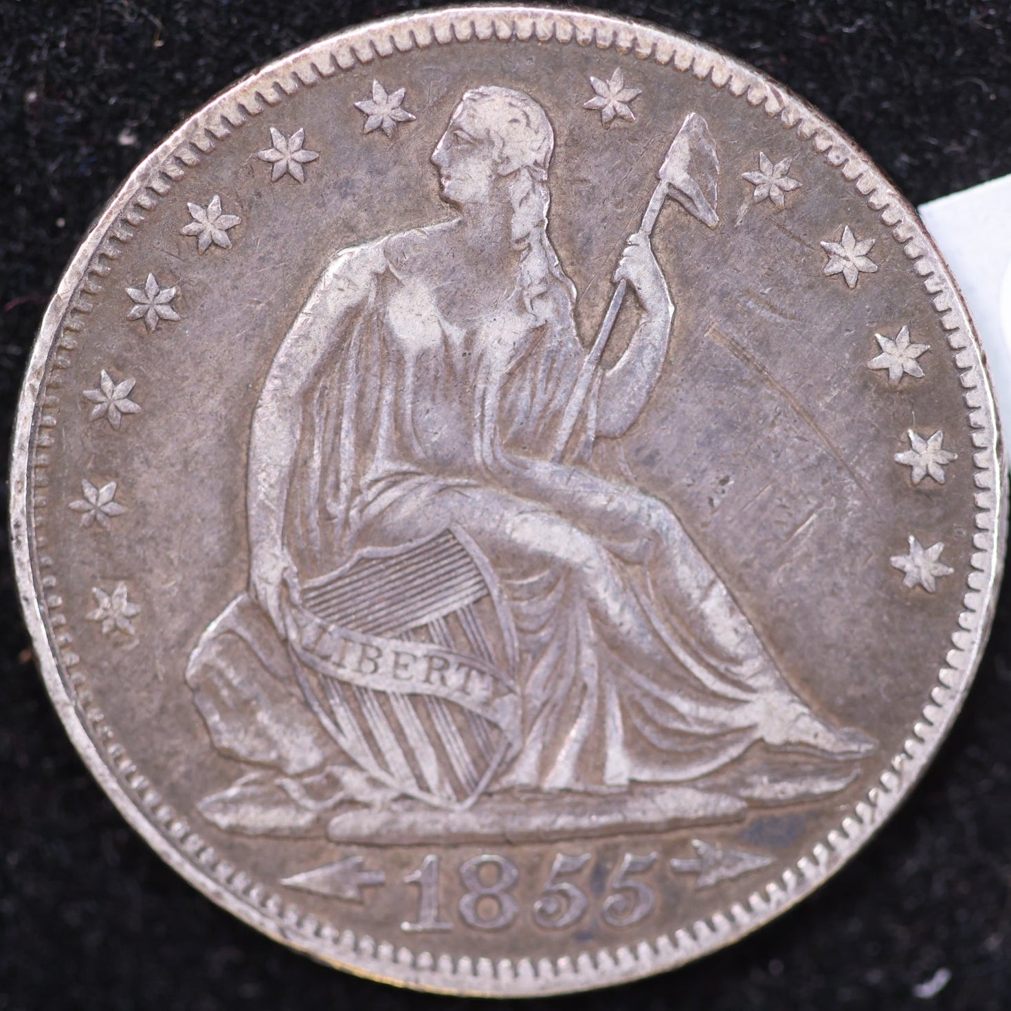 1855 Liberty Seated Half Dollar, About Uncirculated Coin, Store #HR1937