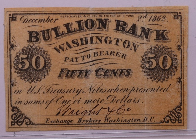 1862 50 Cents, BULLION BANK., WASHINGTON D.C., STORE